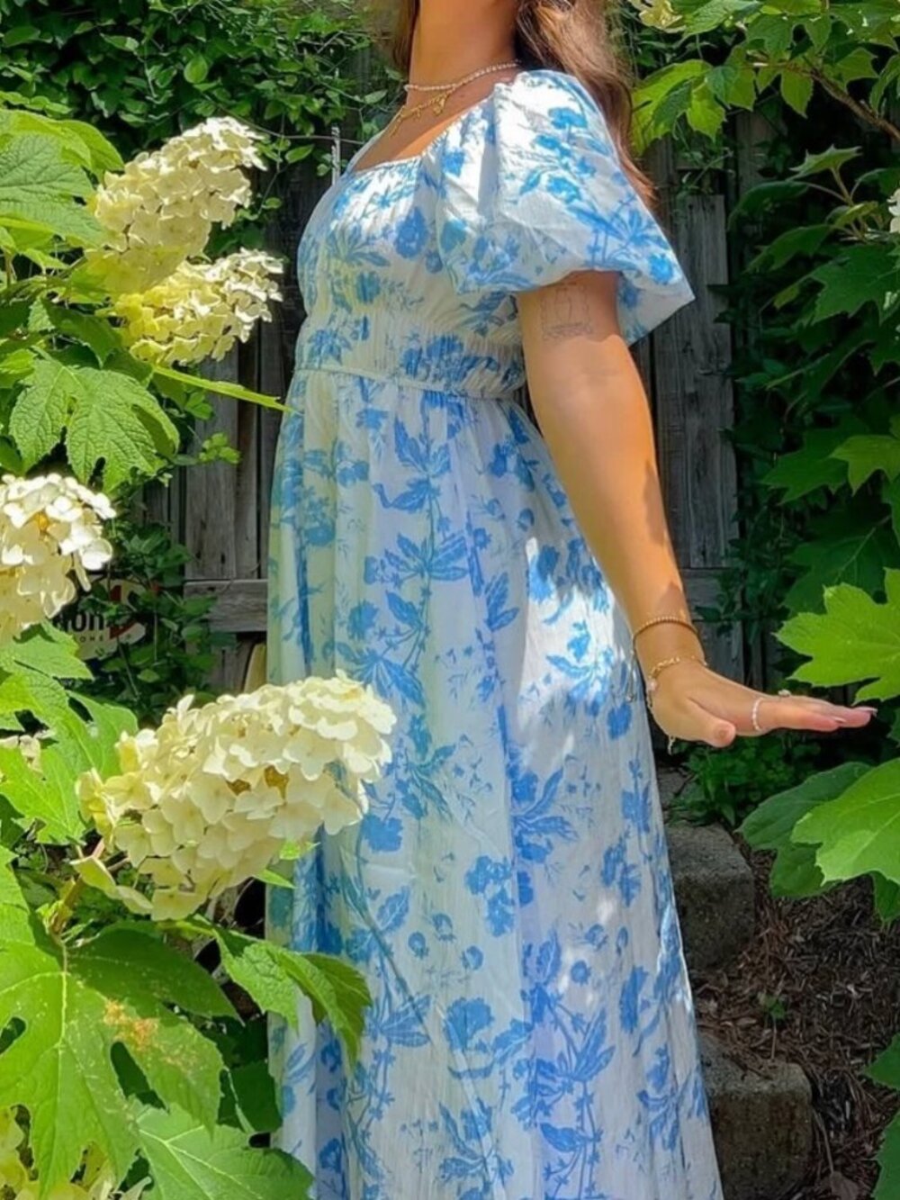 Blue Floral Puff Sleeve Maternity Midi Dress - XL
